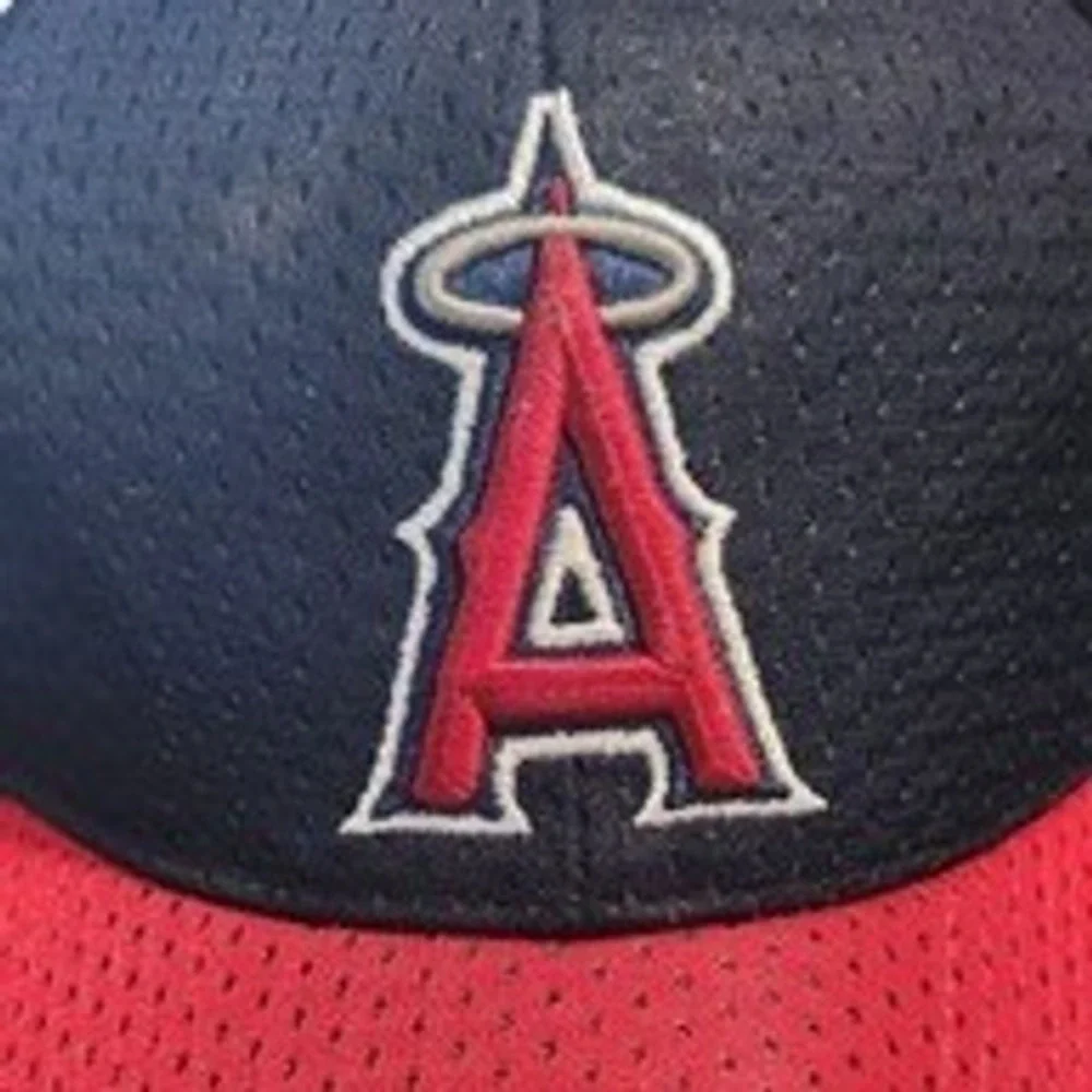 Los Angeles Angels MLB Mesh Baseball Hat‎ Navy Red ampm Logo Adjustable Cap